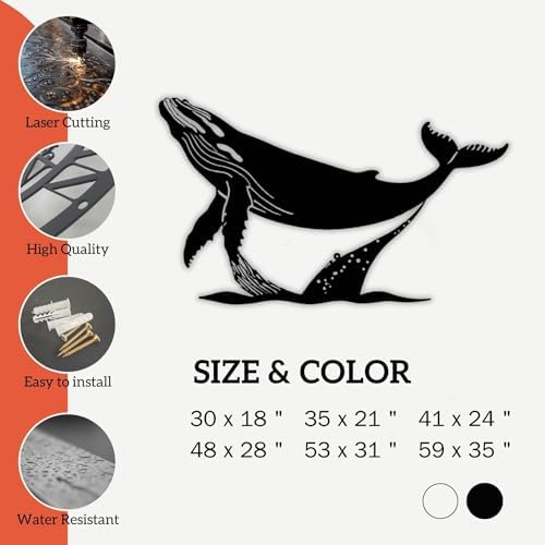 XXQ Whale Metal Wall Art - 30x18 Inch Decor