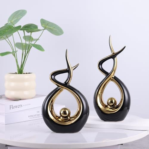 Gold Black Modern Sculpture Table Decorations Ceramic Statues for Living Room and Desk
