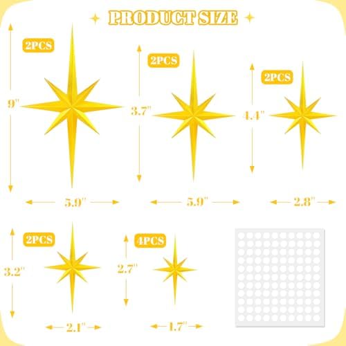 3D Gold Star Wall Decals 12PCS Mid Century Modern Decor