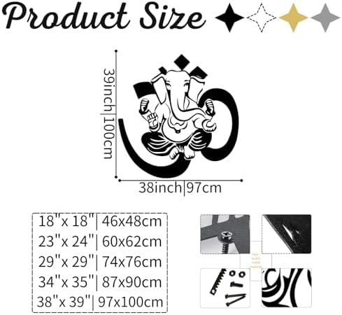 Ganesha Metal Wall Decor Bohemian Style 23x24 Inch Black