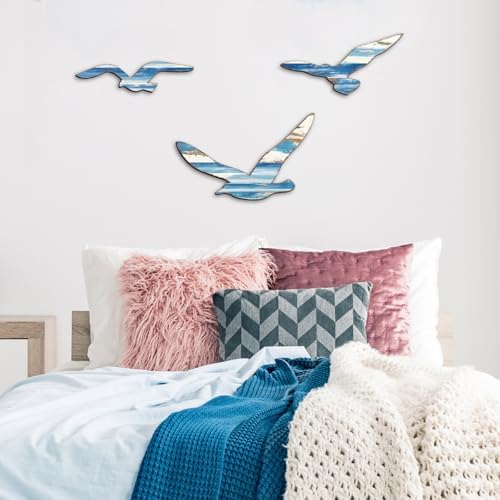 COLOR VALLEY ART 3Pcs Wood Seagull Wall Decor