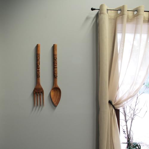 Zeckos Set of 2 Carved Tiki Wooden Spoon Fork Wall Sculptures