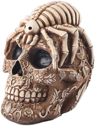 Vintage Skull Statue with Spider Resin Sculpture for Home Decor