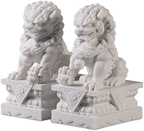 Pair of Large Marble Foo Dogs Statues for Home and Office