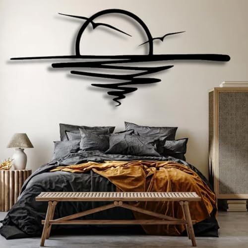Sunrise and Seagulls Metal Wall Decor 35x16 Black