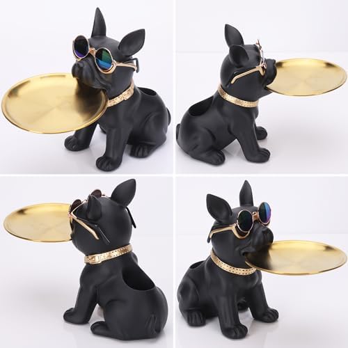 Resin French Bulldog Statue Storage Tray Cute Dog Butler Figurine for Entryway