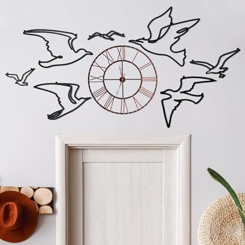 7 Pcs Metal Seagull Wall Art - Black Sea Bird Decor - Minimalist Design