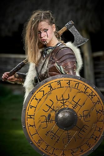 The Spidy Vegvisir Wooden Viking Shield - 30 Inch Wall Decor