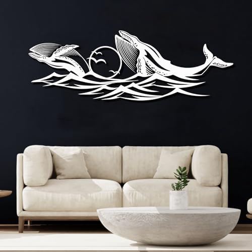 Blue Whale Wall Art 19x6 Metal Decor for Living Room