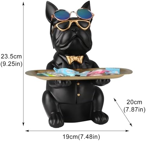French Bulldog Butler Resin Statue with Tray - Black 1