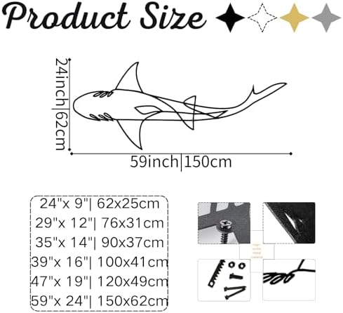 Yemwot Shark Metal Wall Art 39x16 Black