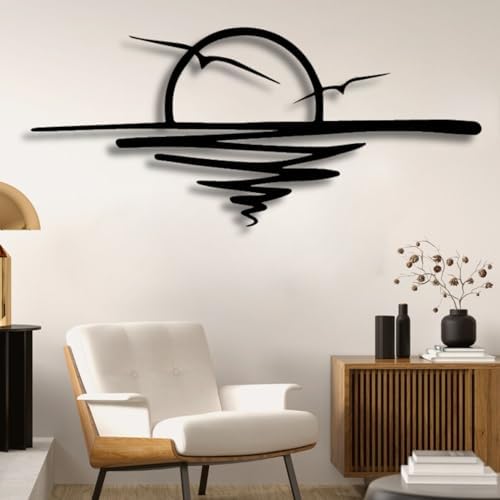 Sunrise and Seagulls Metal Wall Decor 35x16 Black