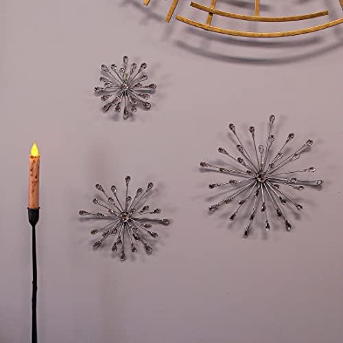 Set of 3 Metal Starburst Wall Sculptures - Silver Finish