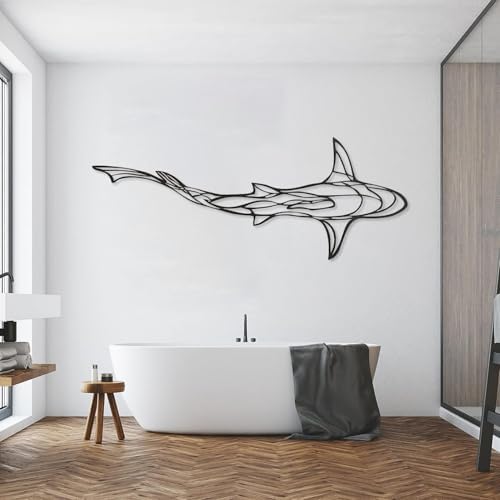 Shark Metal Wall Art - Nautical Decor 14x35 Inch