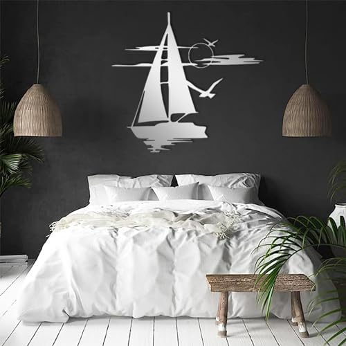 Metal Sailboat Wall Art Ocean Theme 24x22 Inches Black