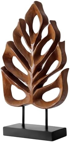 JOLLYMER Leaf Teak Sculpture Home Decor