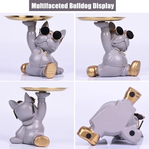 French Bulldog Butler Statue with Key Tray Grey
