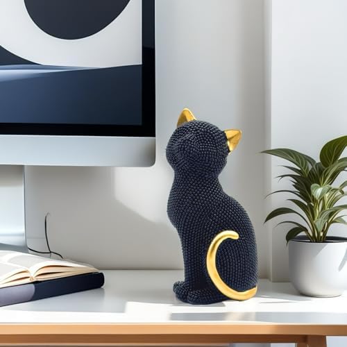 Decorative Cat Sitting Statue Art Figurine Black