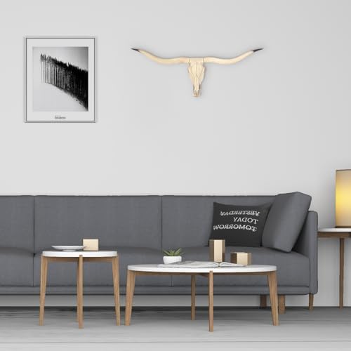 ZHANYUN Long Horn Cow Skull Wall Decor Beige