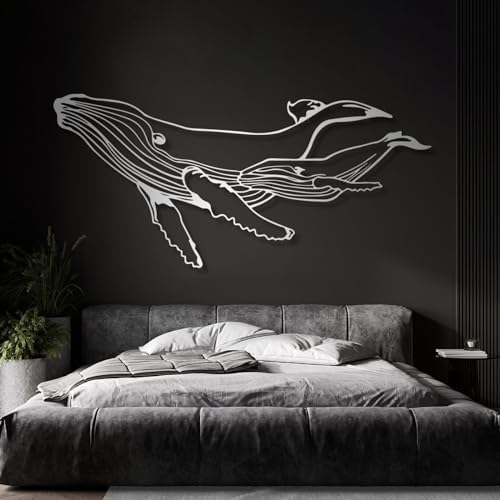 Blue Whale Metal Wall Art 30x14 Inch Decor