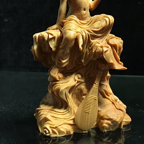 Lute Girl Statue Solid Wood Decor Figurine