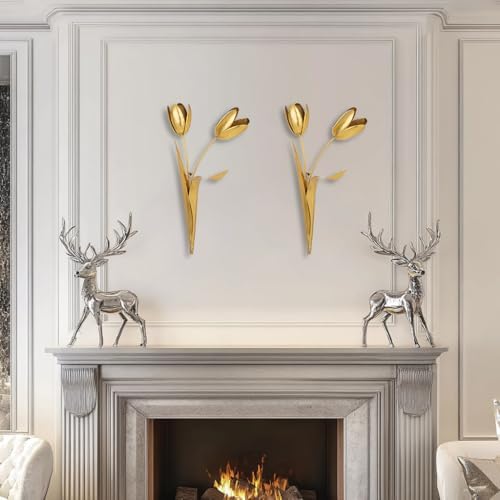 DILATATA Metal Flowers Wall Decor Gold 2 Pack