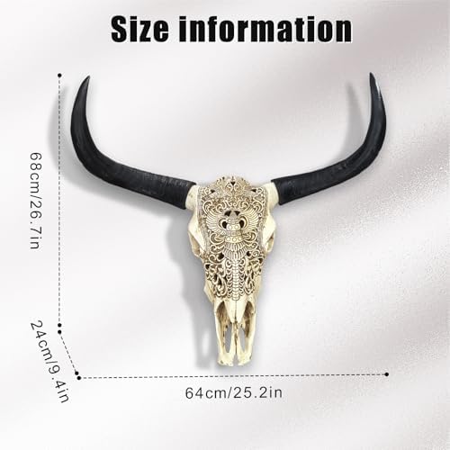Ysjndasm Longhorn Cow Skull Wall Decor 31x24x7 Inch White