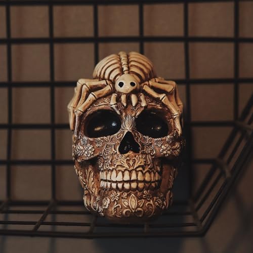 Vintage Skull Statue with Spider Resin Sculpture for Home Decor