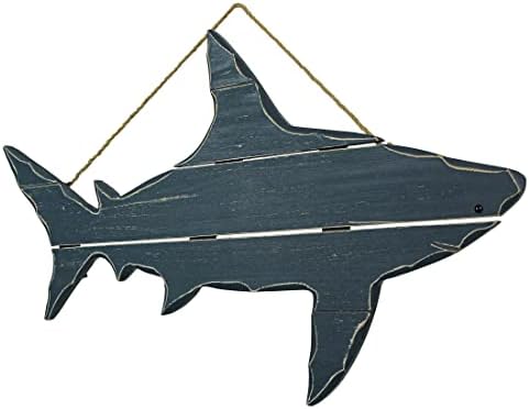 31-Inch Ocean Blue Carved Wood Shark Wall Decor