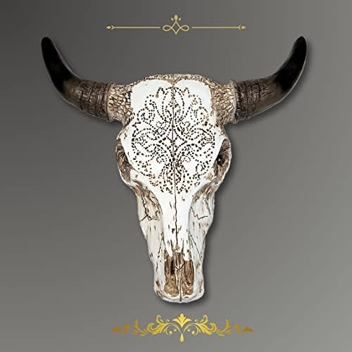 Rustic Tribal Carved Bull Head Skull Wall Art