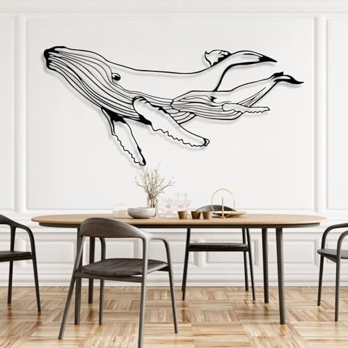 Blue Whale Metal Wall Art 30x14 Inch Decor