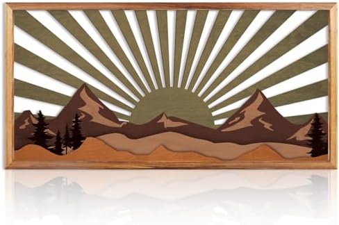 IARTTOP 16x32 Inch Mountain Wood Wall Decor Framed