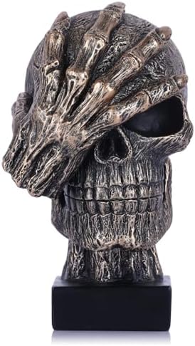 Black and Gold See No Evil Skull Statue - Gothic Halloween Decor