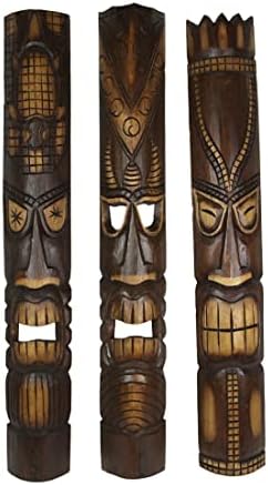 Zeckos Set of 3 40-Inch Tall Tiki Masks Wall Sculptures