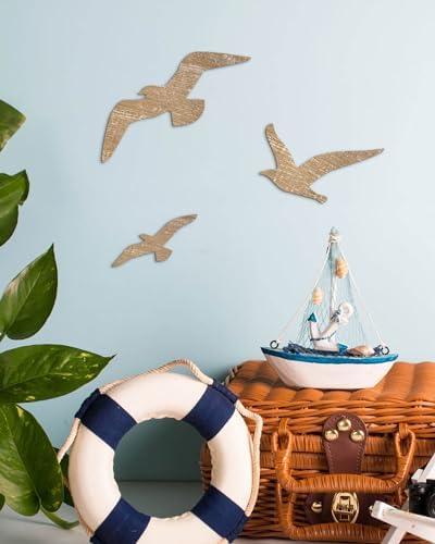 Putuo Decor 3 Pcs Wooden Seagull Wall Art
