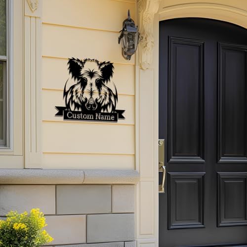 Custom Boar Head Metal Wall Art Personalized Name Sign for Home Decor