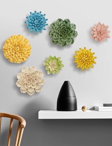 SEINHIJO Ceramic Wall Flower 3D Sculpture Blue 67 Inch