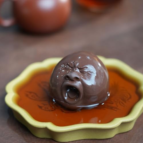 Funny Yawning Face Tea Pet Zisha Handmade Purple Clay Statue