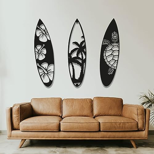 Fayholy Metal Surf Board Wall Art 3 Piece Set