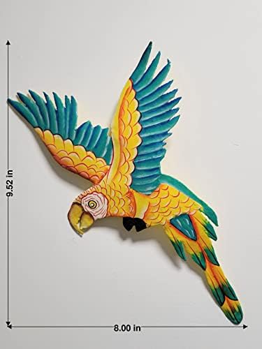 Handmade Wall Sculpture Metal Parrot Coral Yellow Blue Teal Medium Haiti Artisanat