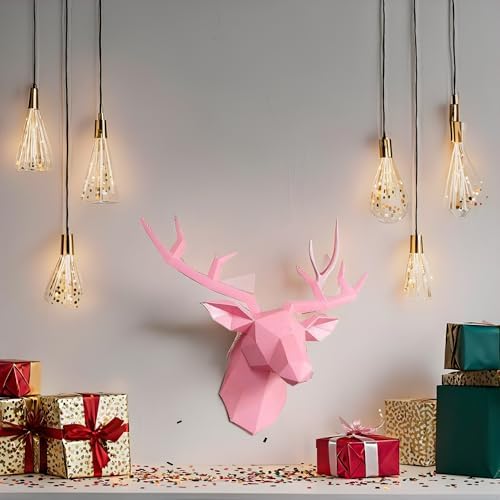Geometric Deer Head Wall Sculpture - Pink Modern 3D Resin Wall Decoration