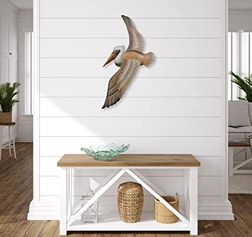 Hand-Carved Wood Flying Pelican Wall Decor