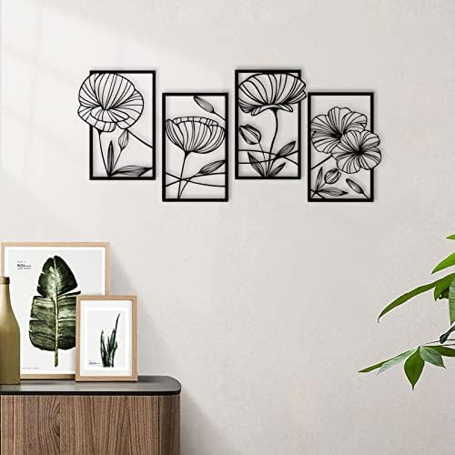 ESTART 4 Piece Metal Lotus Wall Decor Minimalist Art Sculpture