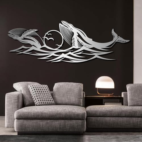 Blue Whale Wall Art 19x6 Metal Decor for Living Room