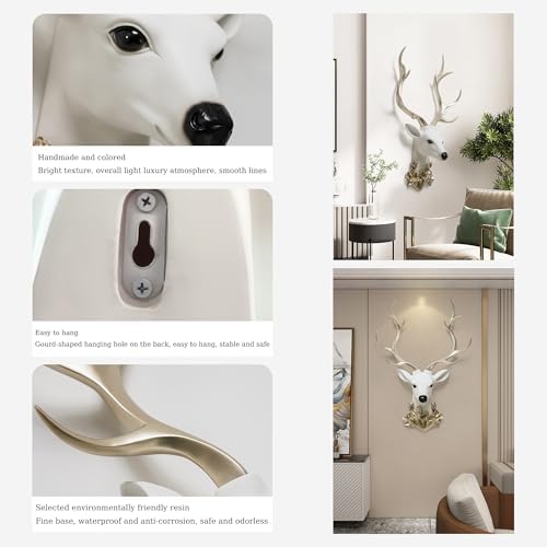 Gold Deer Head Wall Decor with Real Stone Antlers