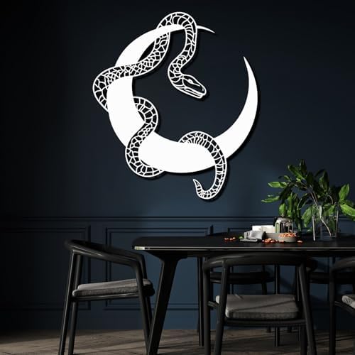 Gothic Snake and Moon Wall Sculpture 19x16 Metal Wall Art
