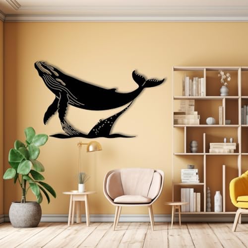 XXQ Whale Metal Wall Art - 30x18 Inch Decor