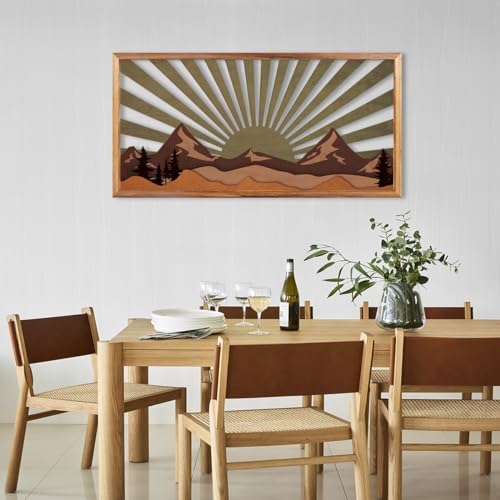 IARTTOP 16x32 Inch Mountain Wood Wall Decor Framed