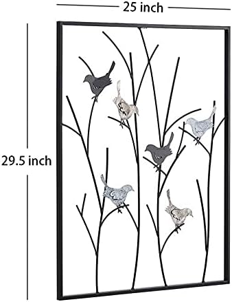 KUWIVO Metal Birds on Branches Wall Art Sculptures 25x295 Inch