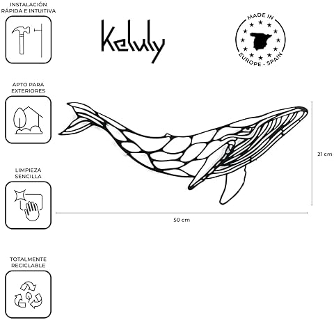 keluly Metal Wall Sculpture with Shadow Design Whale 43 x 31 cm